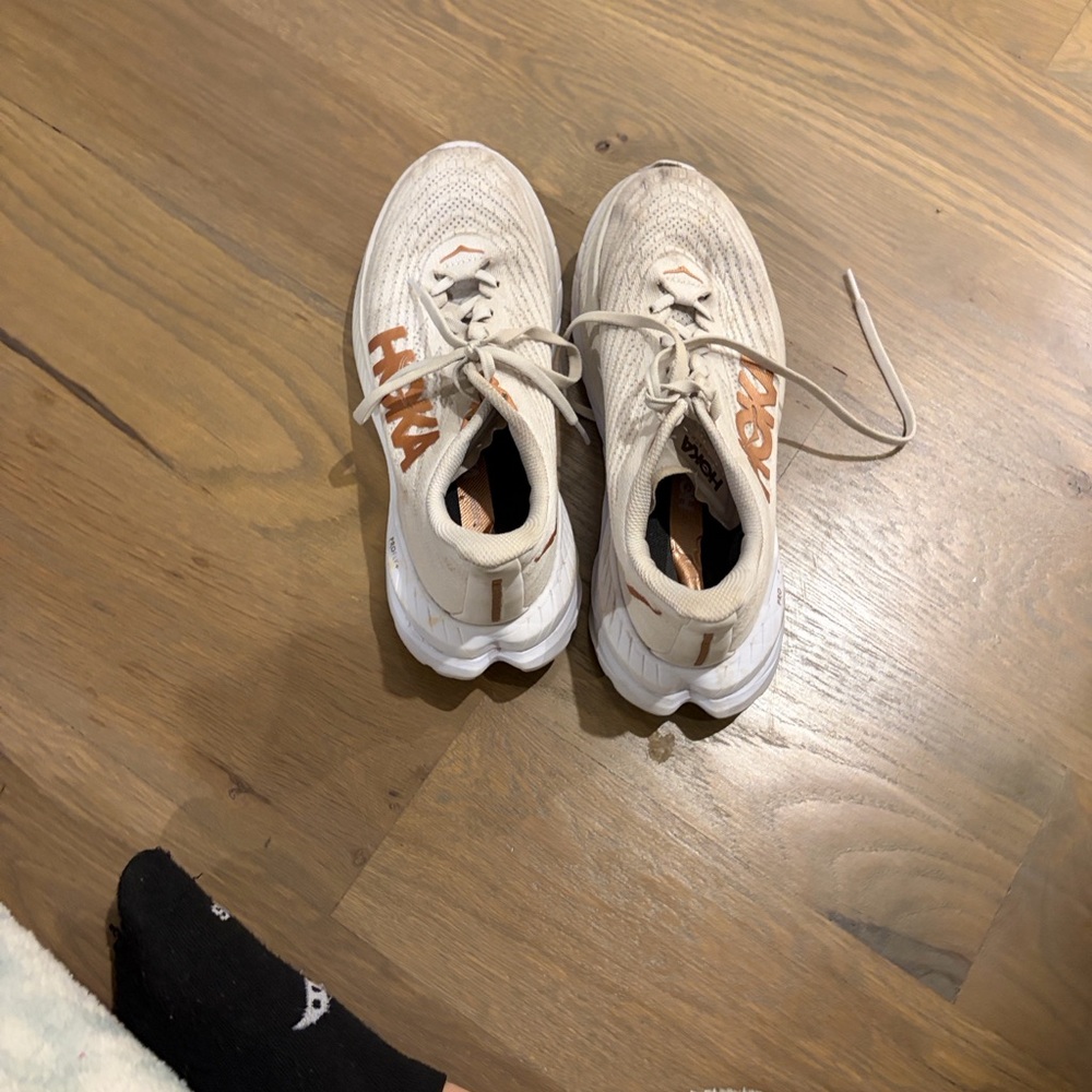 Hoka Tan and White Athletic Shoes